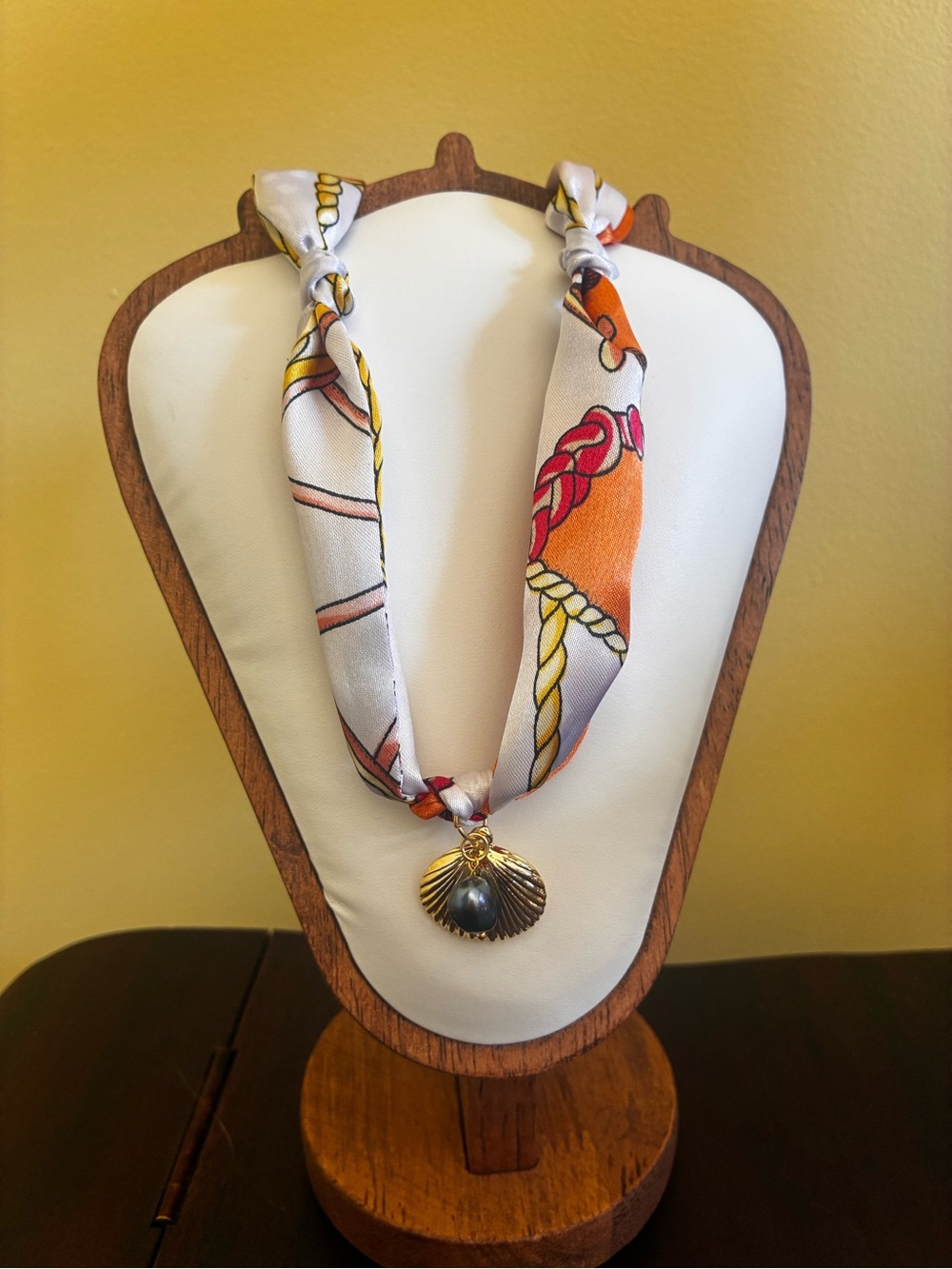 Scarf Necklace- Shell and Pearl